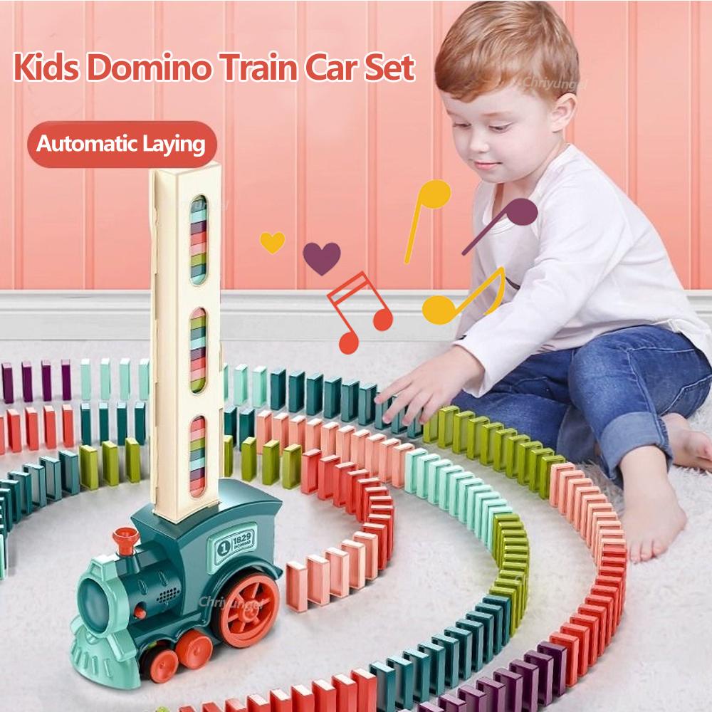 Domino Train for Kids Automatic Laying Electric Car Colorful Dominoes Set Brick Blocks Kits Games Educational Toys Girl Boy Gift