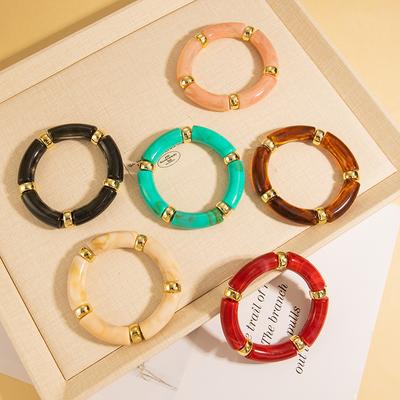Pulseras Elásticas Vintage Multicolor con Forma de Junta de Bambú para Mujer, Pulseras Sencillas Hechas a Mano de Personalidad, Joyería Femenina