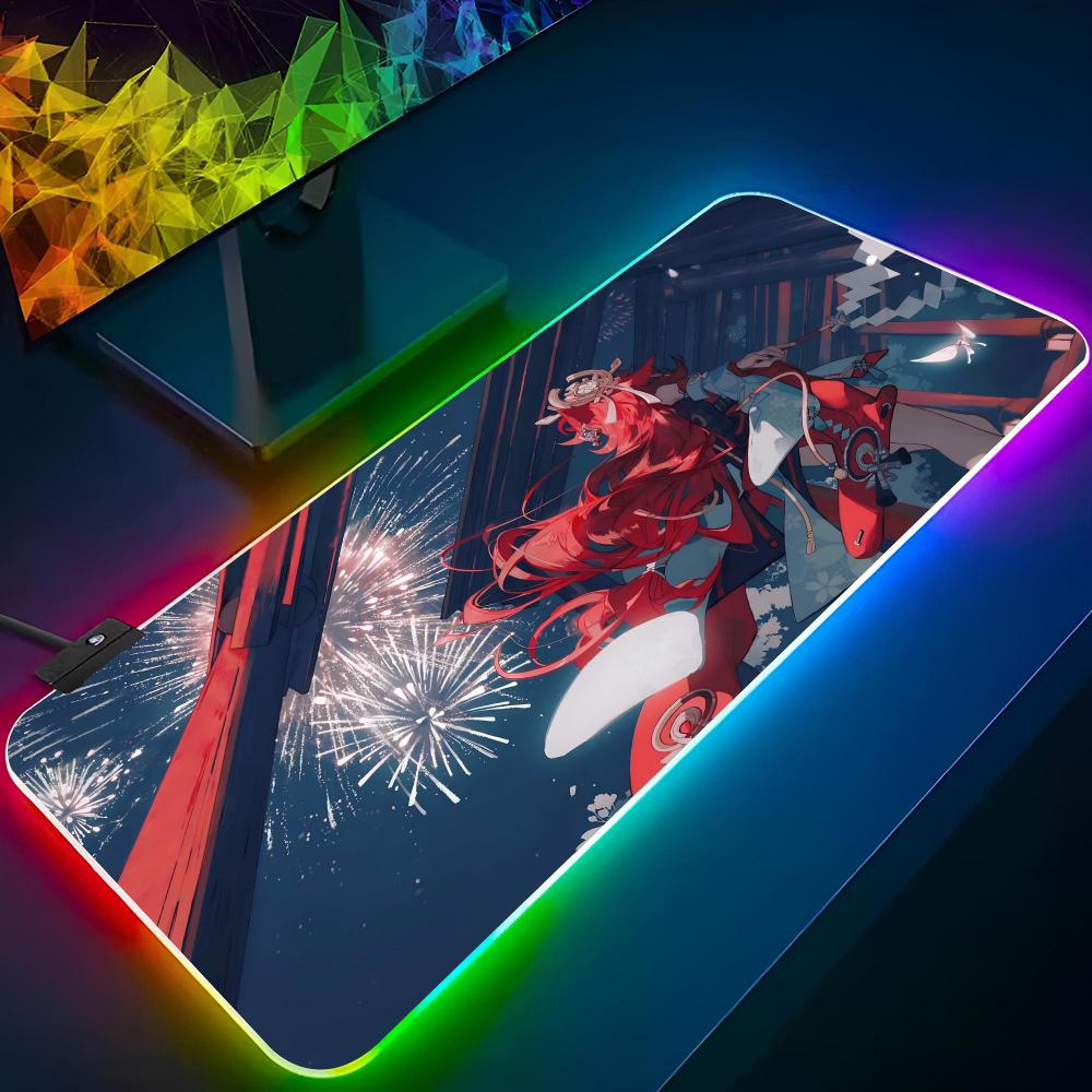 Yae Miko Genshin Impact Mouse Pad Gaming Rgb Mousepad Diy Printing Backlit Keyboard Gamer Girl Xxl Laptop Mat Table Pads Deskpad