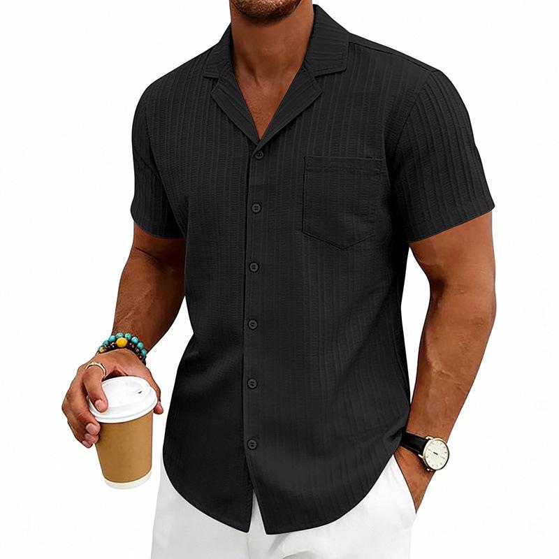 

Men s Summer Cuban Collar Casual Short-Sleeve Shirt In Stock 3XL чорний