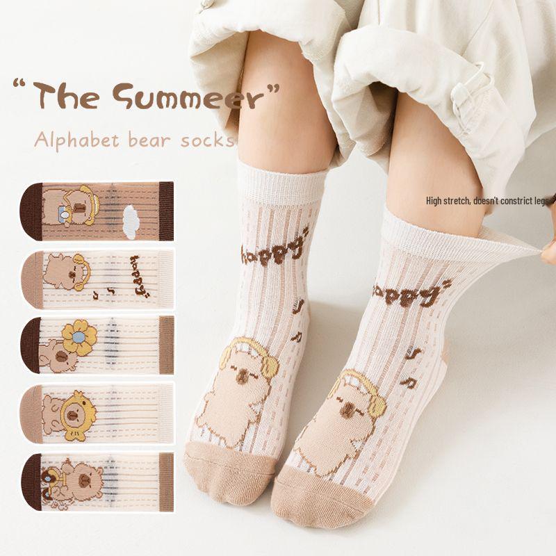 Kids' Thin Breathable Capybara Cartoon Socks - Spring/Summer Cotton Mesh for Girls and Boys