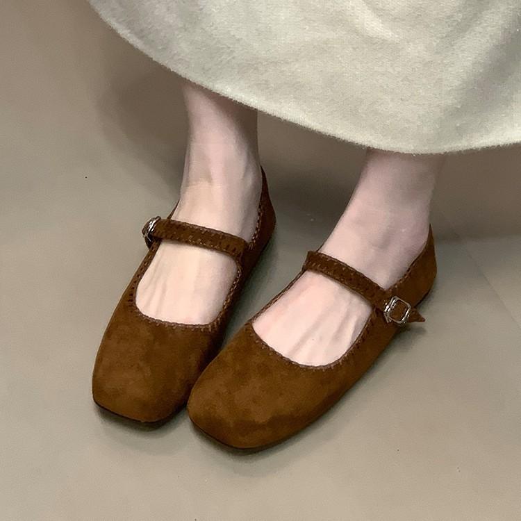 Blue Cabinet French Square Head Shallow Mouth Doudou Shoes Flat Single Shoes Women's 2025 Autumn New Retro Suede Mary Jane Shoes