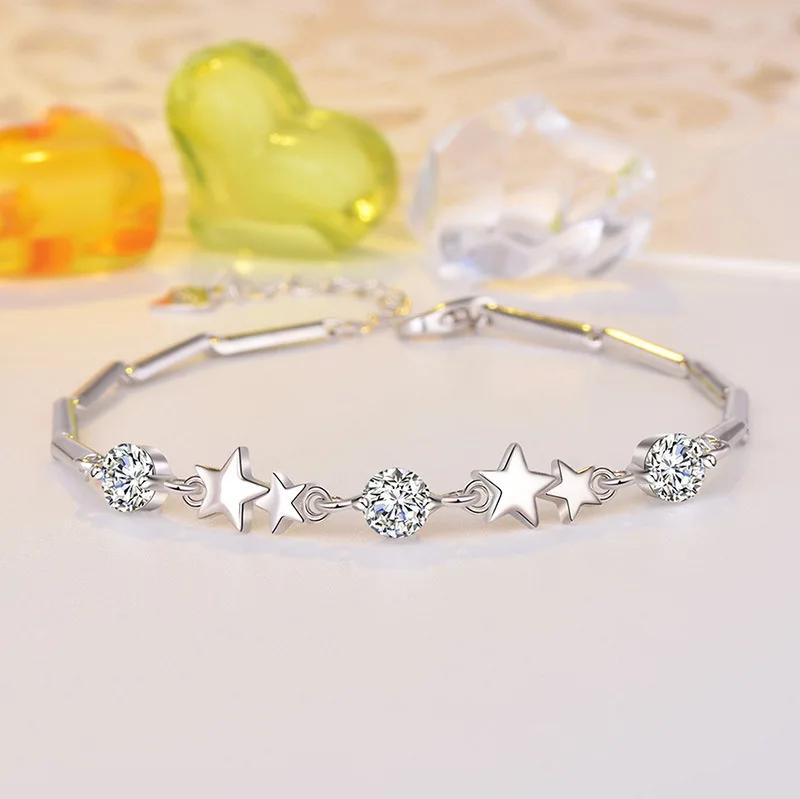 Copper Classic Star Pink Crystal Bracelets for Women Fashion Designer Jewelry Party Wedding Accessories Gifts