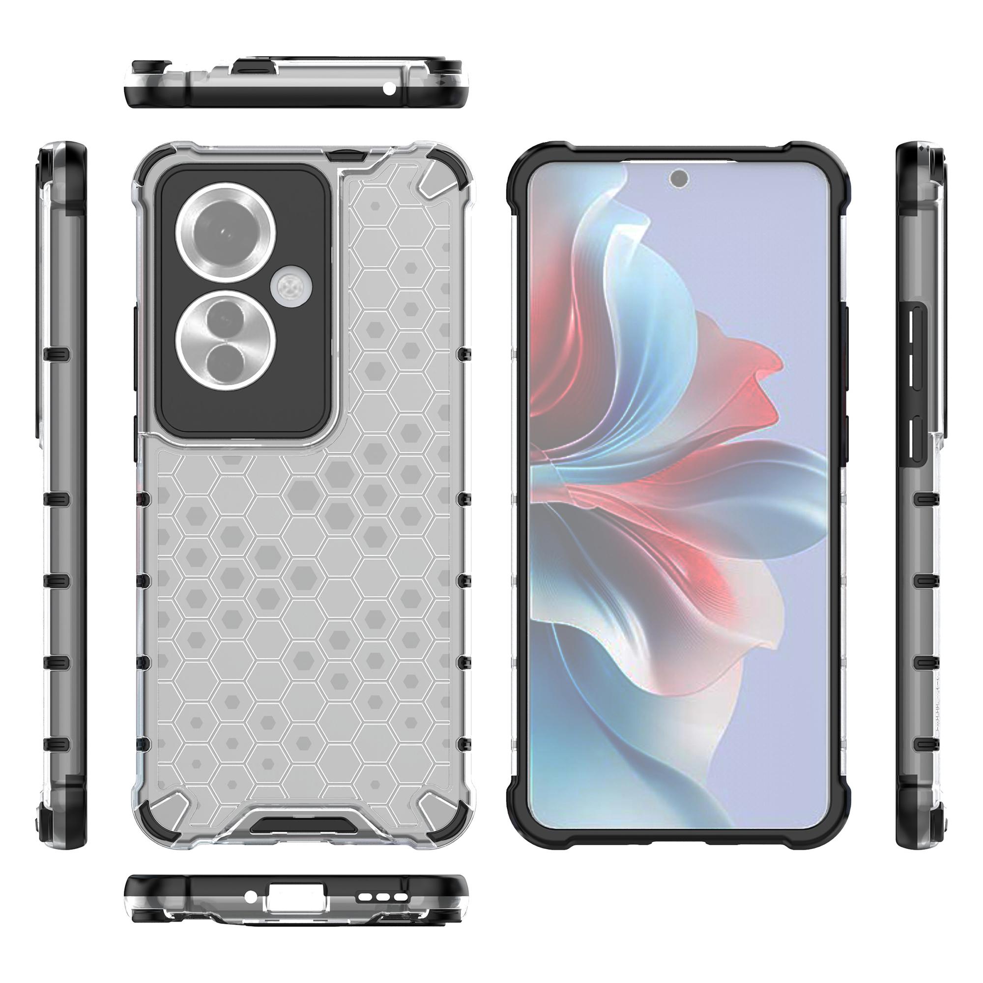 

For Oppo Reno11 F 5G Phone Cover Honeycomb Design Shock-Absorbent Back Case Grey