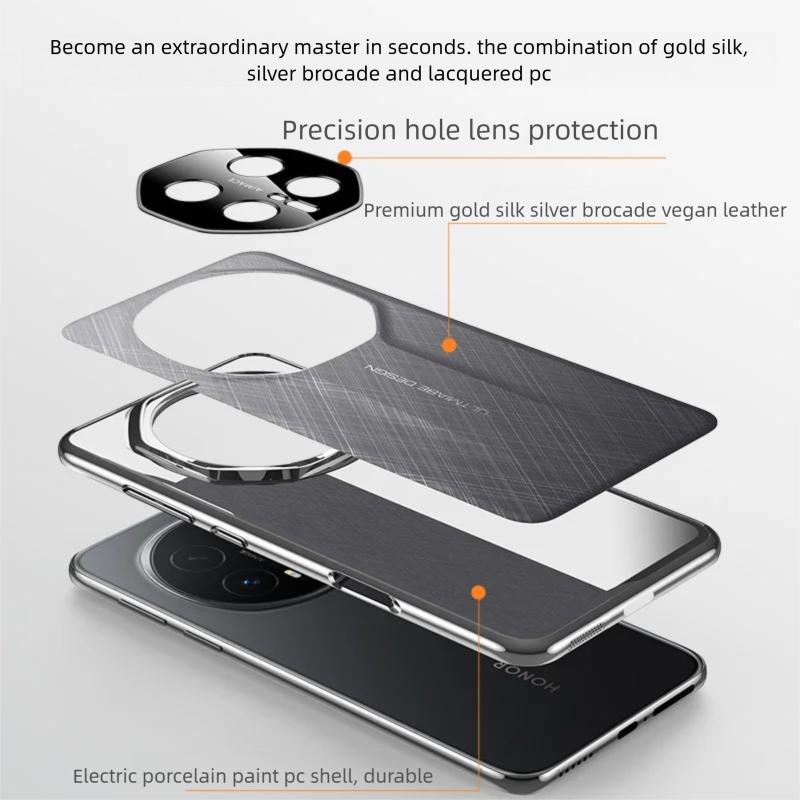 Premium Gold-Silver Brocode Vegan Leather Case For Honor Magic 7 8 Pro Electroplating Cover With Camera Lens Cutout Protector