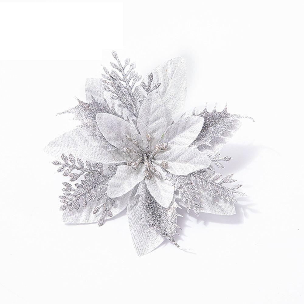 5pcs Shining Christmas Simulation Flower Fake Christmas Tree Decorations Gold Powder Flower  Friends