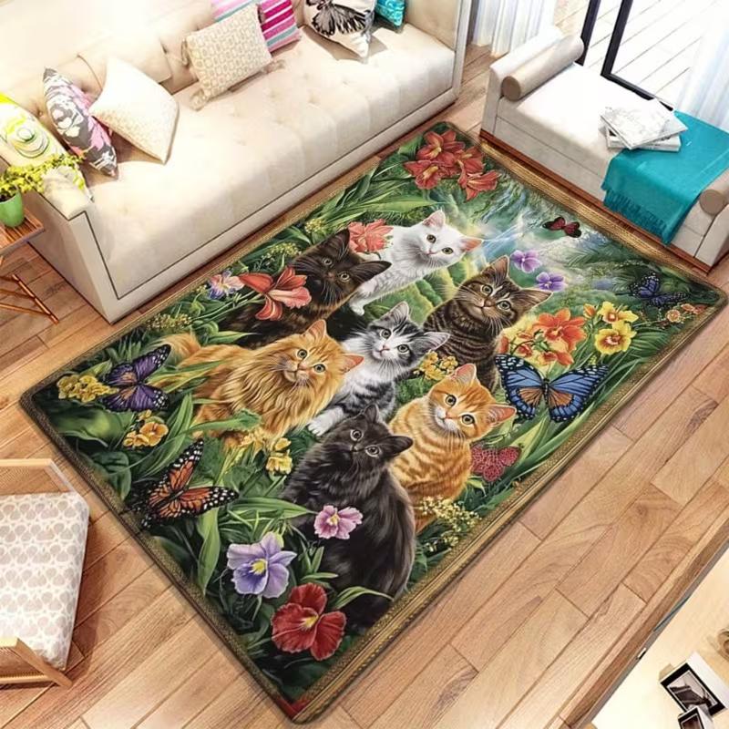 Colorful Cat Family Printed Area Rug Living Room Sofa Rug Bedside Rug Kitchen Mat Living Room Entrance Home Party Floor Mat