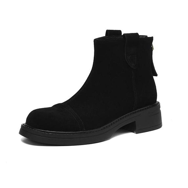 Krazing Pot Krowi Zamsz Nubuk Zima Okrągły Nosek Nowoczesne Kozaki Średni Obcas Zamek Błyskawiczny Styl Punk Damskie Botki