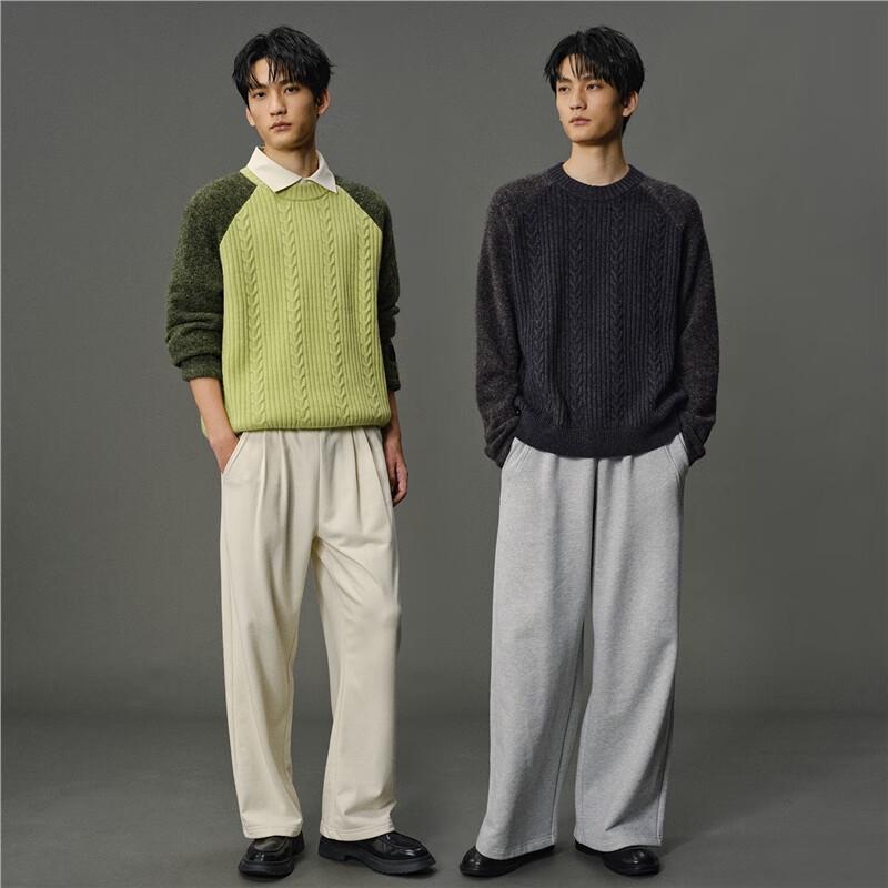 GIORDANO CONCEPTS Men's Pure Wool Color Block Cable Knit Sweater