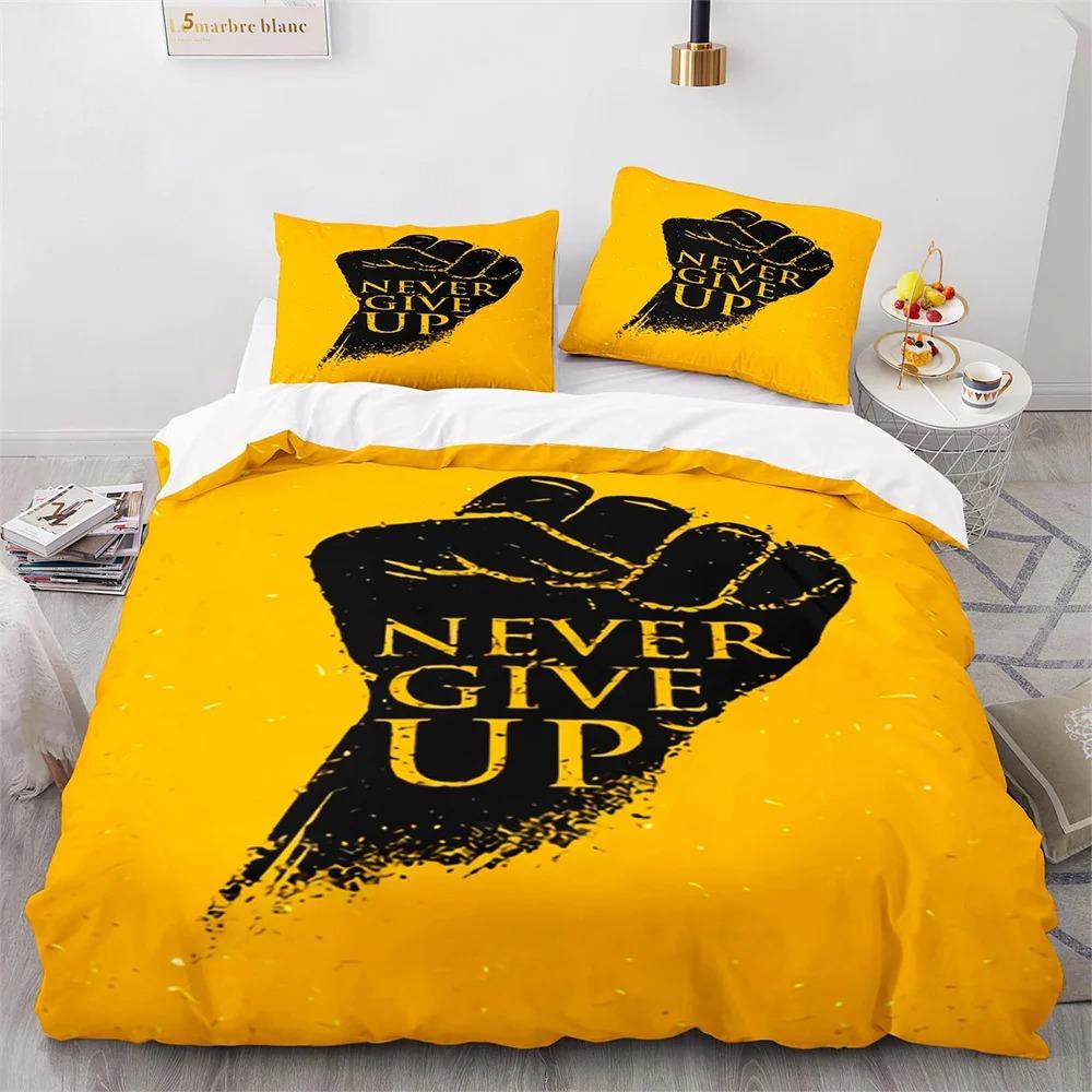 Never Give Up Theme Comforter Cover Kit White Cloud Pattern Style King Dimension Queen Dimension Size Comforter Cover Polyester Quilt Cover for Kids