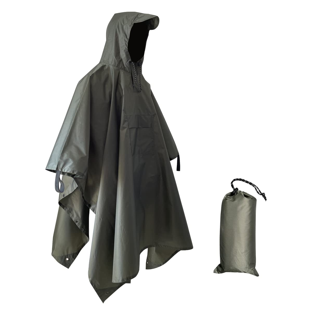 

Missmat Дождевик-пончо для мужчин и многофункциональный уличный аварийный дождевик с ветрозащитой и хранением Унисекс для рыбалки, мотоциклов, женщин, 3-сторонний зелёный