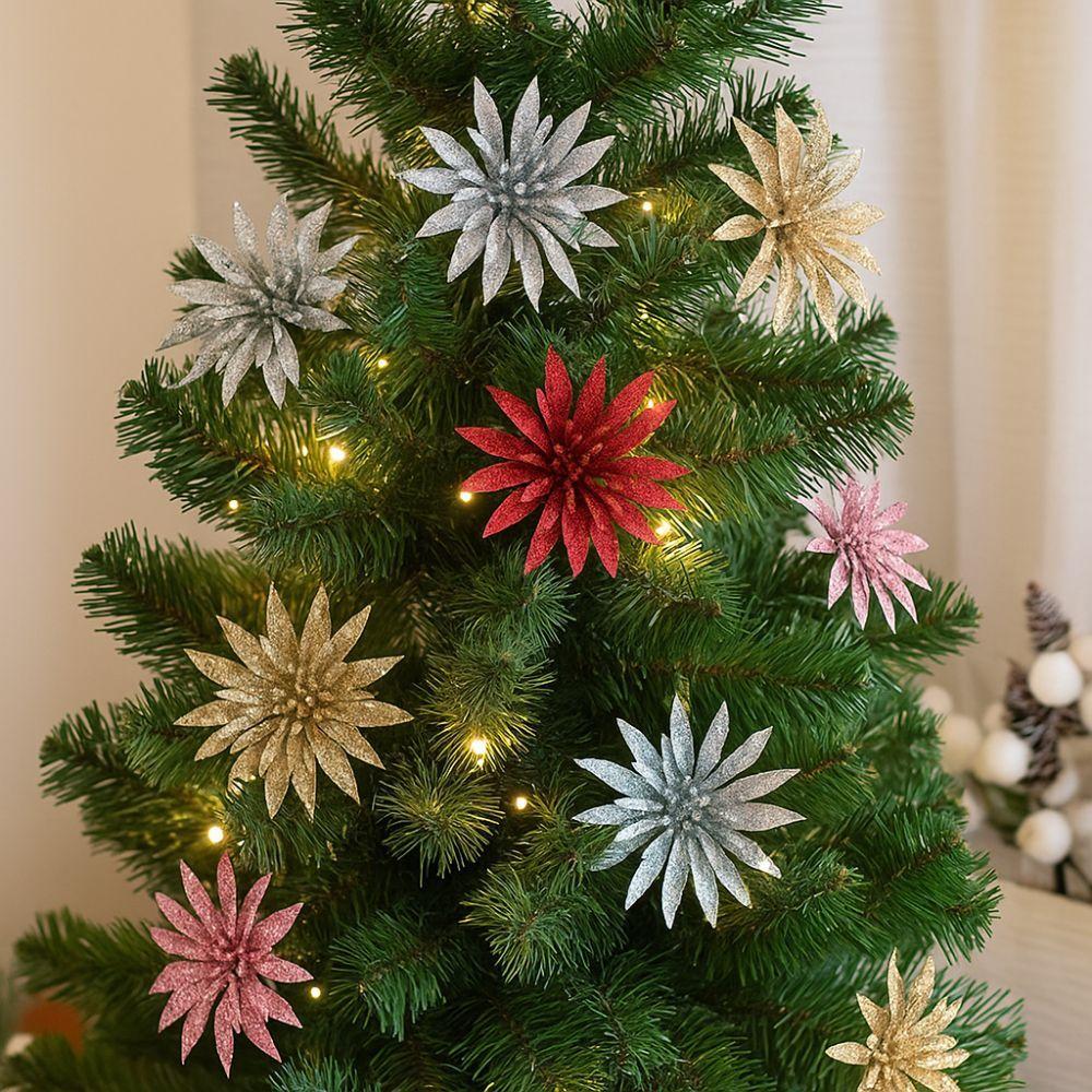 Glitter Artificial Christmas Flower DIY Xmas Decorative Flowers  HolidaySupplies