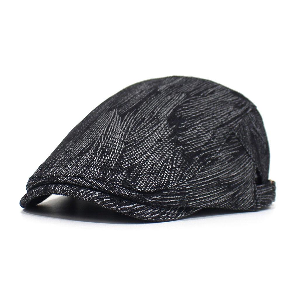 Fashion Cotton Jacquard Denim Beret British Vintage Versatile Forward-Facing Cap Striped Duckbill Cap Men's Trendy