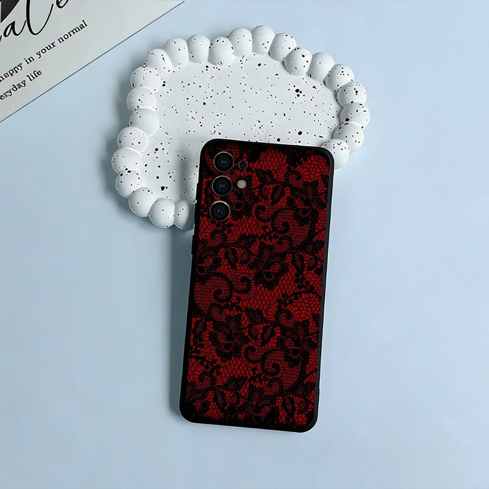 L-Lace Print Pattern Phone Case For Samsung S25,S24,S21,S22,S23,S30,Ultra,S20,Plus,Fe,Lite,Black Soft Silicone