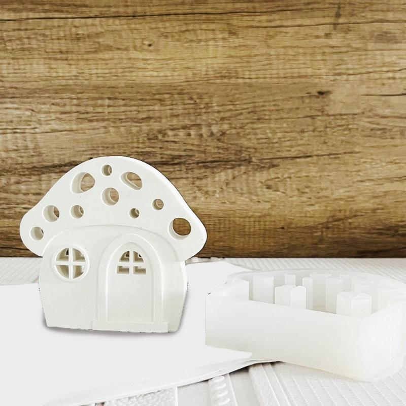 Mushroom House Candle Holder Silicone Mold 3D Houses Making Supplies Plaster Concrete Resin Candlestick Casting Molds