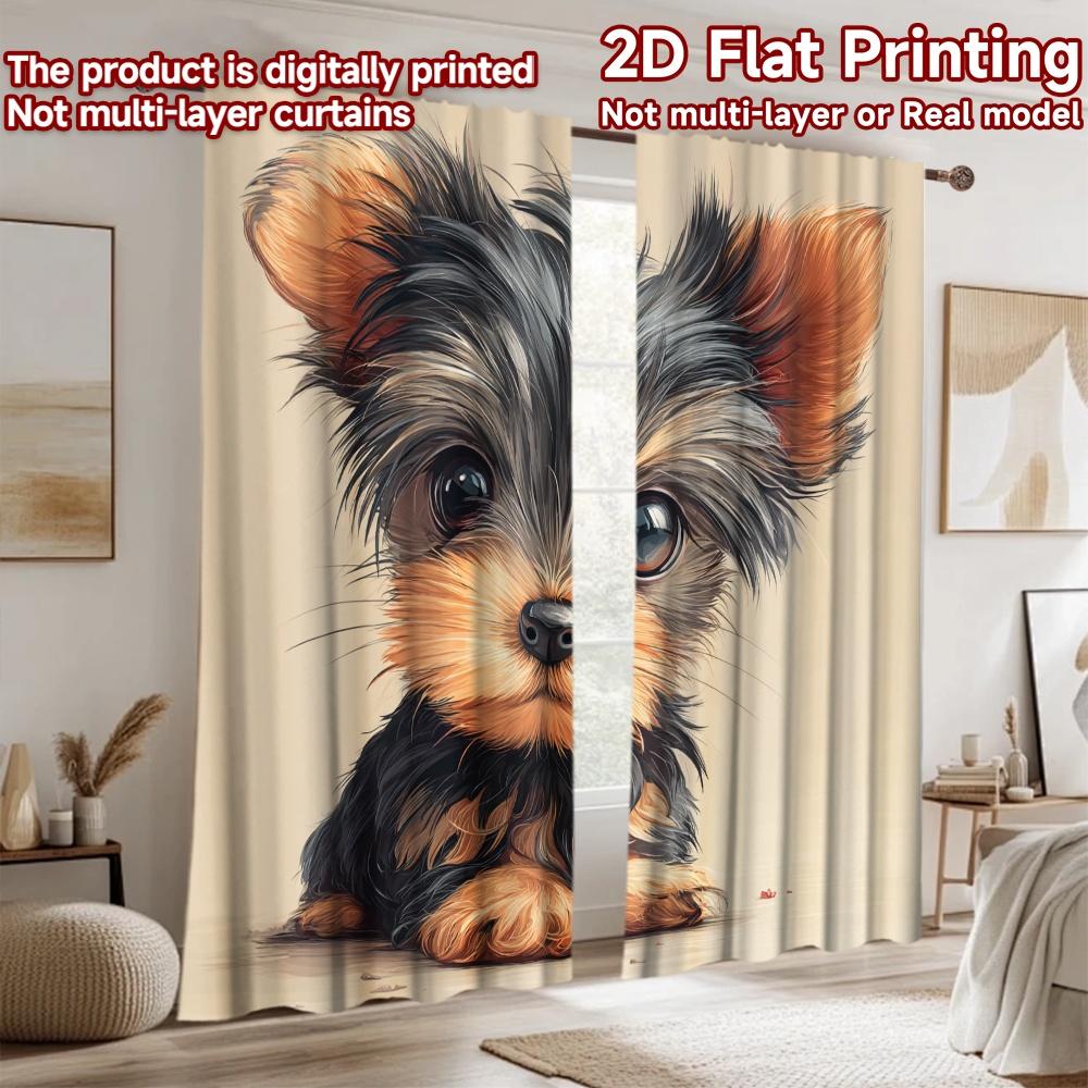 2D Flachdruck 2 Stück Vorhänge Niedliches Yorkshire-Welpen-Porträt Digital Bedruckte Polyester-Vorhänge Ganzjahres-Party- & Urlaubsdekoration