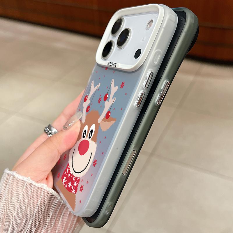 Plush Reindeer and Christmas Snowman Design IMD Hard  Case For iPhone 17 Pro Max Air 16 15 14 13  Shockproof  Cover
