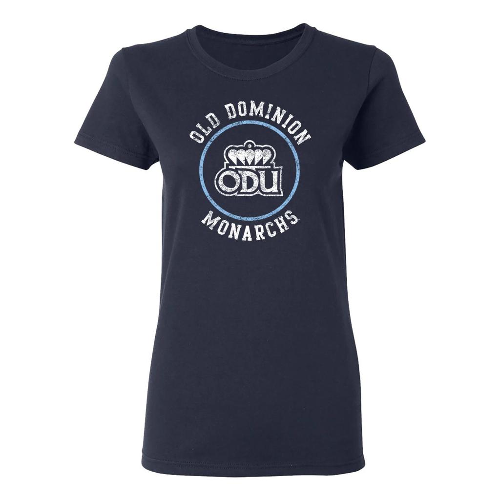 Old Dominion Monarchs Distressed Circle Logo Womens T-Shirt - Navy