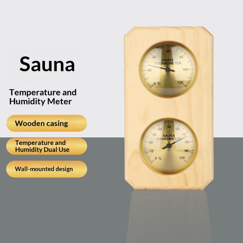Dual Temperature And Humidity Meter Wall Mounted 2 In 1 Wooden Sauna Thermometer Hygrometer For Hotel Sauna Room