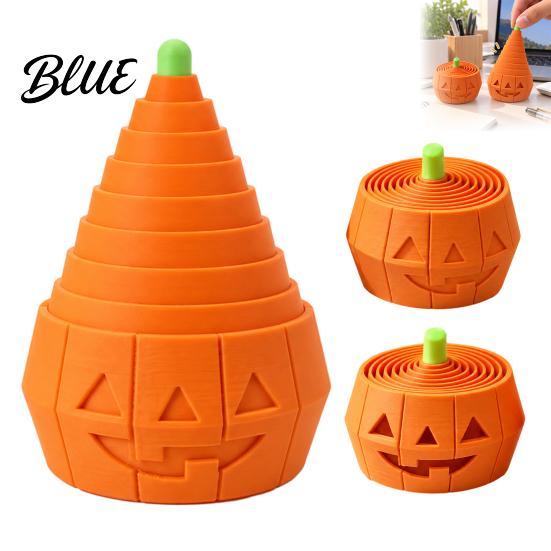 Small Pumpkin Collectible Halloween Stress Toy Retractable Spiral Fidget Sensory Toy for Plastic Ornament Kids Adults 3D Printed Desktop Decoration,