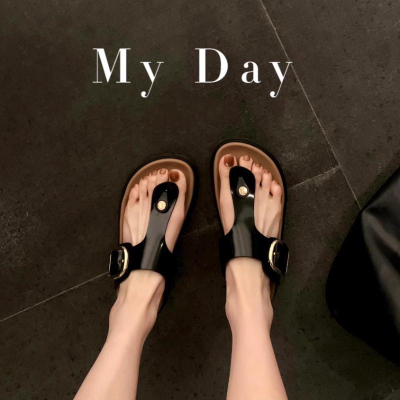 Sheepskin simple thick-soled leather slippers women's summer wear flat-bottomed flip-flops casual cool slippers