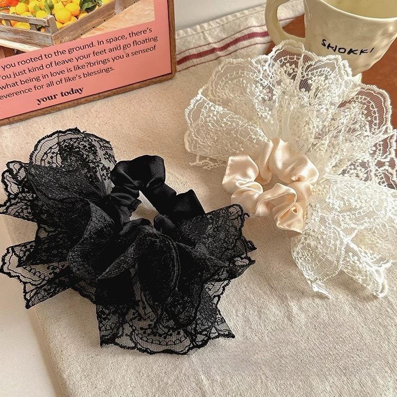Lace Mesh Skirt Pendulum Hair Band Women'S High-End Sense French Style Oversized Hair Tie Intestine Ring Headrope Temperament Head Flower Hair Jewelry