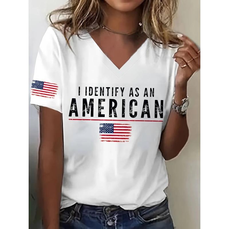 2026 New Star Print Women's T-Shirt Plus Size Top America Flag Summer Women's Trendy Clothing
