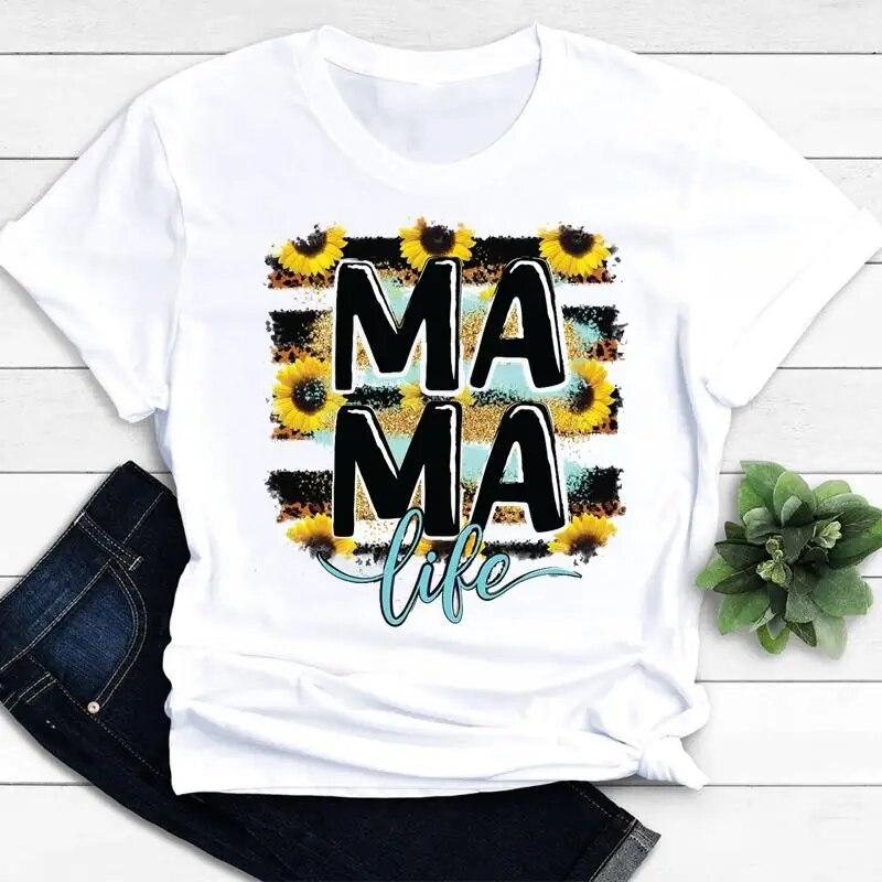 Women Clothing Mom Mama Love Mother Son Short Sleeve Graphic Tee T-shirts Female Ladies Fashion Casual Summer Tshirt Clothes