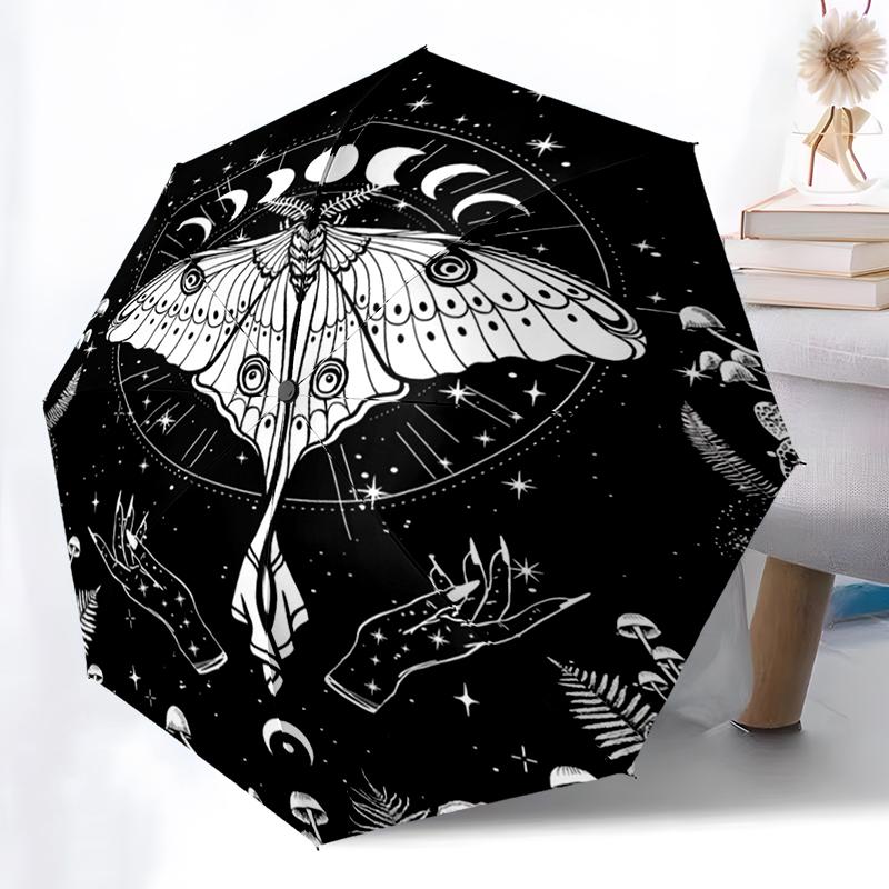 Witch Gothic Death Moth Folding Umbrella Auto-Open Design 8 Iron Ribs Plastic Handle Foldable Sunshade Perfect Christmas Gifts