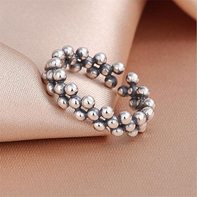 Creative Glossy Round Bead 925 Sterling Silver Jewelry Retro Exquisite Geometric Personality Opening Rings TYB506