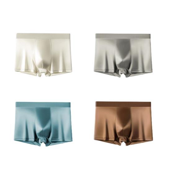 Herren Boxer Unterwäsche Elastisch Mittlere Taille Atmungsaktiv Schlank Geschnittene Shorts Slips Reine Farbe U-Konvex Design Glatter Stoff Eisseide Slips