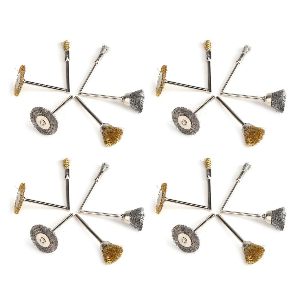 24pcs Stainless Steel/Brass Wire Wheel Polishing Brushes for Grinder Drill Rotary Tool