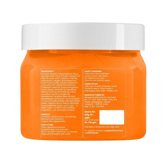 WildOak Vitamin C Sugar Body Scrub | 300g | Kojic Acid, Hyaluronic Acid, Ceramides, Collagen & Peptides | De-Tan & Brightens Dark Areas