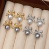 PONYKISS  Sterling Silver Shell Pearl Zircon Bowknot Stud Earrings for Women Cute Fine  Minimalist Accessories