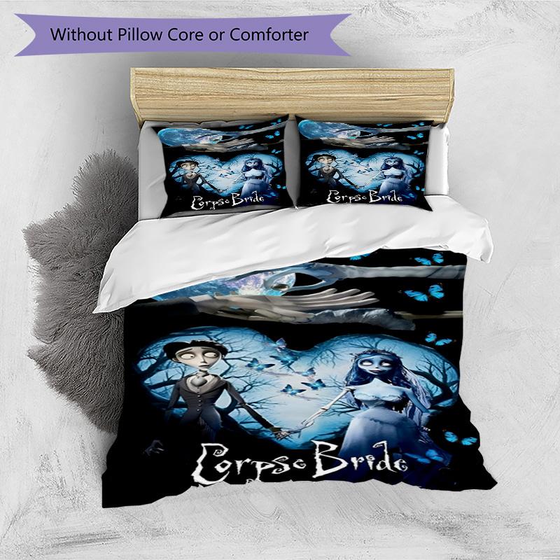 3pcs Duvet Cover Set (1*Duvet Cover + 2*Pillowcase, Without Core), Corpse Bride Print Bedding Set, Bedroom Decor, All‑Season, Birthday Gift