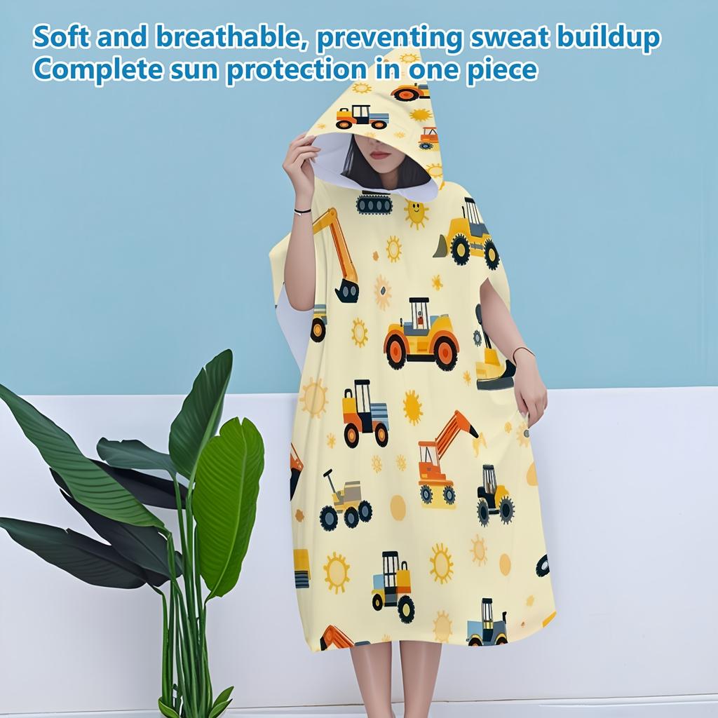 Construction Vehicle Hooded Towel Single Sided Print Soft Microfiber Absorbent Beach Towel For Pool Beach Bath Time Playful Gift
