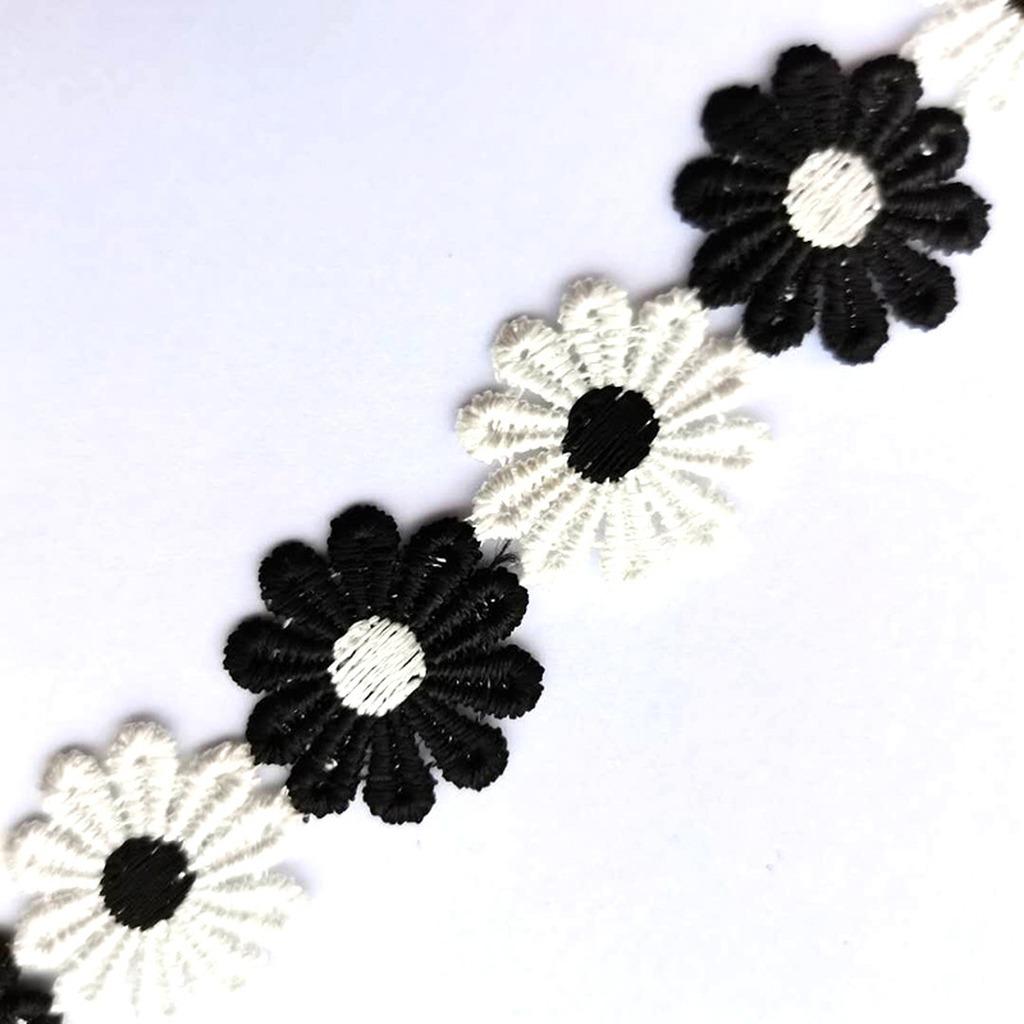 15 Yards/Roll 2.5cm Daisy Sunflower Lace Trim Water-soluble Embroidered Polyester Ribbon for DIY Crafts Sewing Clothing Decors