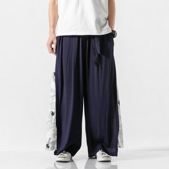 2021 Summer Retro Plus Size Men's Zen Cotton Linen Pants - Multi-Color Fashion Print