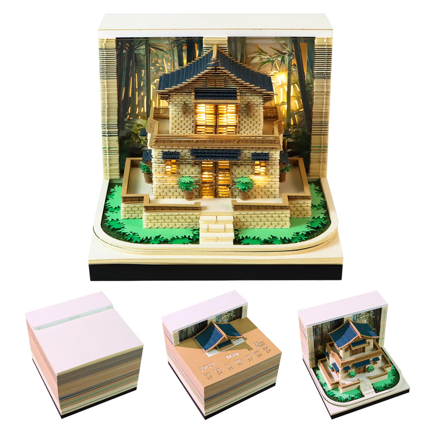 Omoshiroi Block 3D Notepad Building Diorama 246 Sheets 3D Memo Pads Non Sticky Memo Cube Holder Diy Cute Note Paper Desk Decor