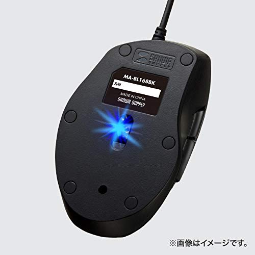 Sanwa Supply Mouse, Wired, USB Connection, Quiet, Blue LED, 5 Buttons (Equipped with Back and Forward Buttons), Medium Size, Black MA-BL168BK