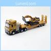 Flat Trailer And Excavator Model Alloy Construction Vehicle With Sound Light Features For Kids Play