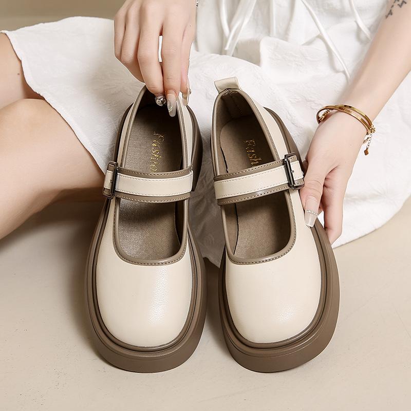 College style Mary Jane women's shoes spring and autumn 2025 new versatile round head shallow mouth single shoes thick heel small leather shoes