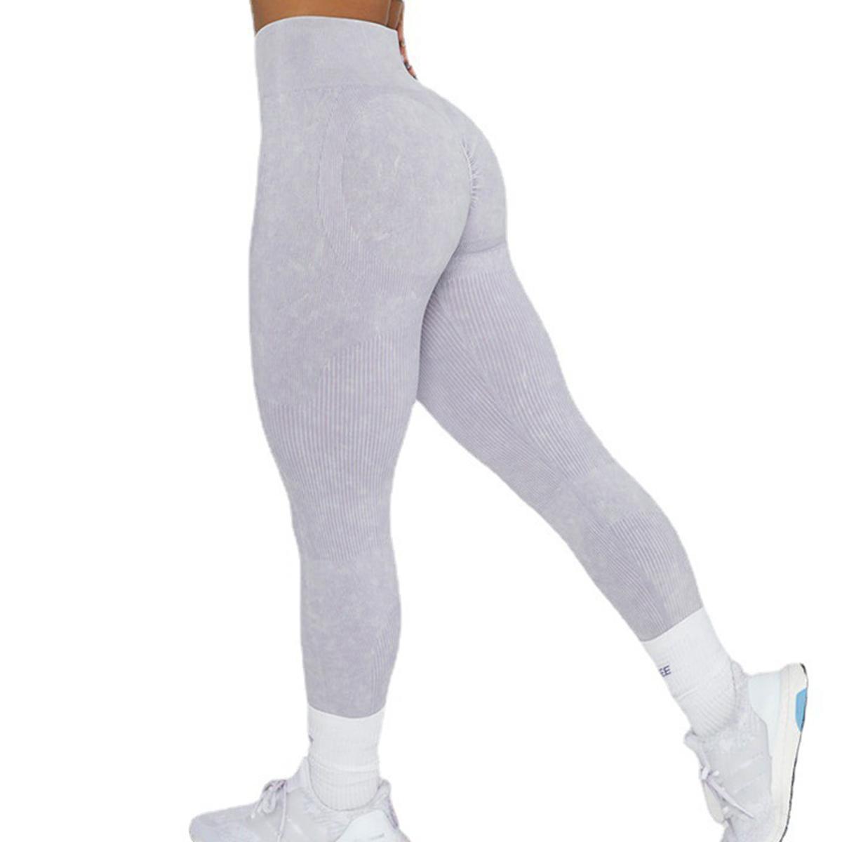 

Ребристі штани для йоги Легінси для тренажерного залу з високою талією Спортивні жіночі безшовні легінси для фітнесу Спортивний одяг Тренування для бігу Колготки для тренувань L світло-фіолетового кольору