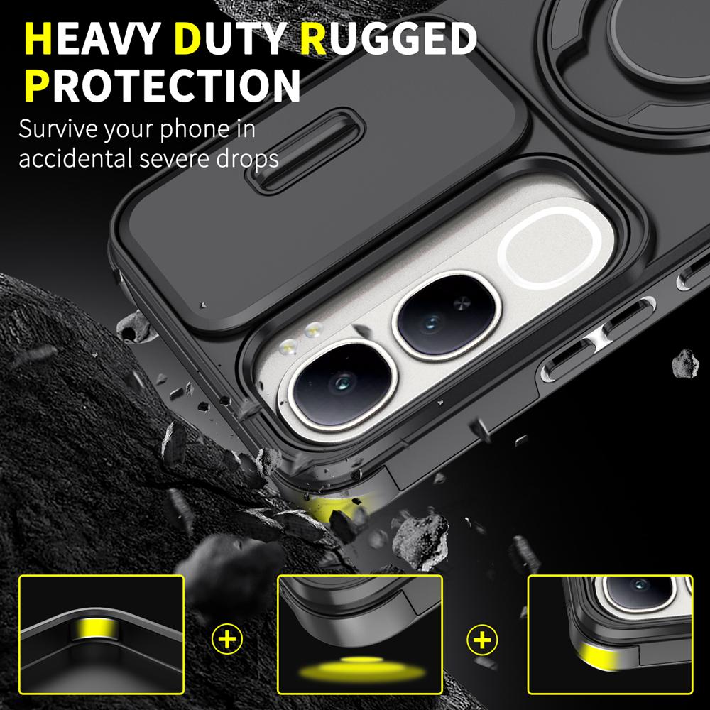 KEYSION 360° Ring Stand Phone Case for VIVO V40 SE 80W V40 Lite Slide Camera Protection Magnetic Shockproof Cover for VIVO Y200 5G