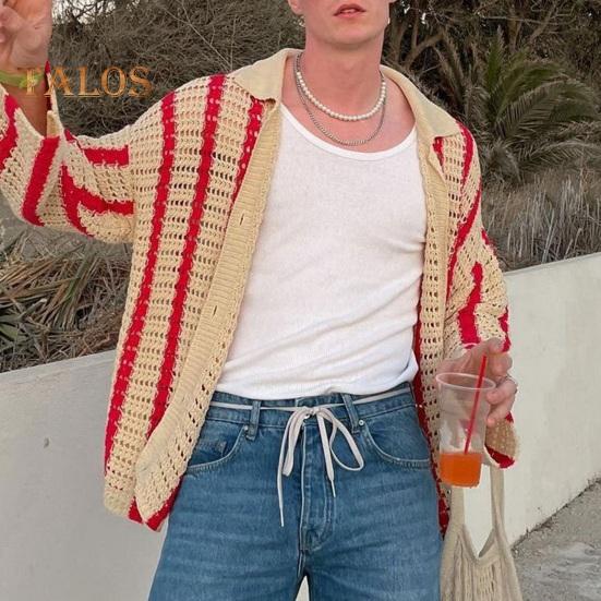 Podzim Jaro Muži Cardigan Košile Pletené Vyhloubený Límec Jednořadý Volné Dlouhé rukávy Barevně ladící Krájení Patchwork Kabát