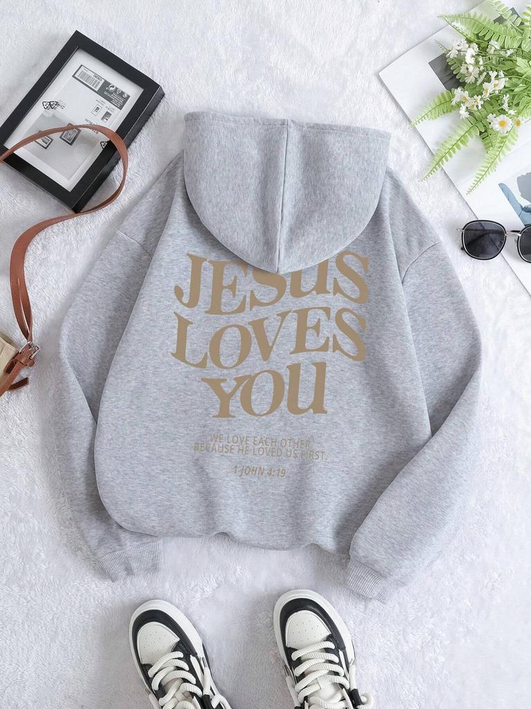 Jesus Loves You Letter Pattern Hoodies Womens Street Style Breathable Sportswear Basics Comfortable Hoody Hot Sale Y2K Tops
