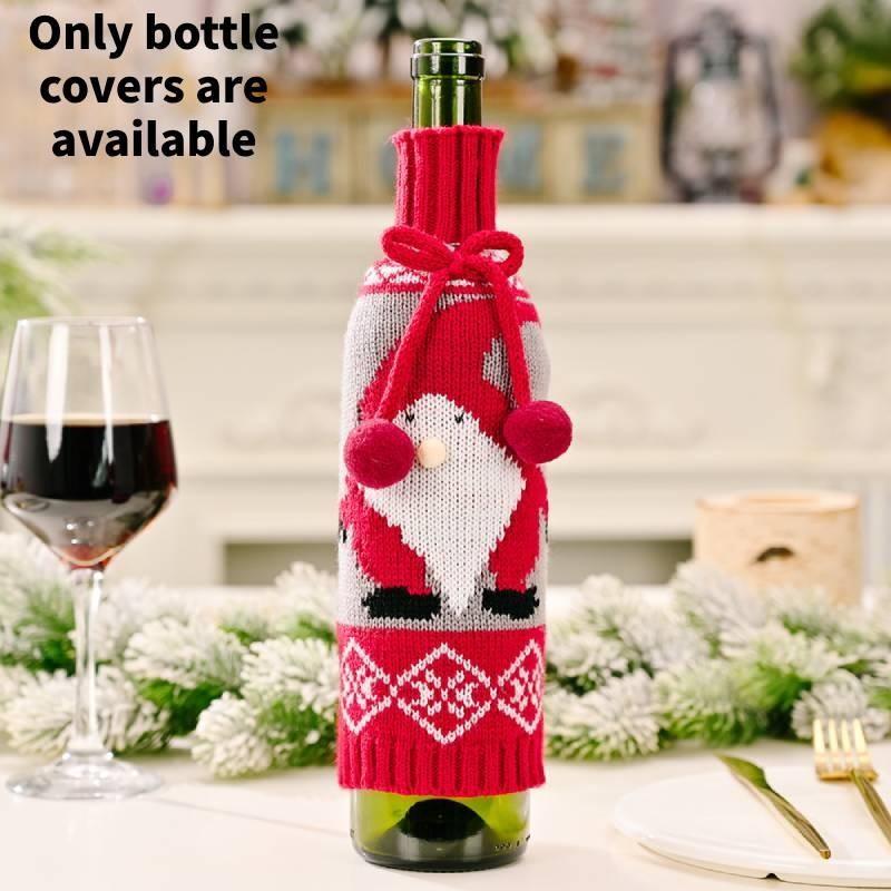 

Table Bar Creative With Knitted Rudolph Wine Bottles Cover Christmas Decorated