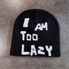 Am Letter I Too Lazy Embellishment Retro Streetwear Warm Wool Hat Knit Couples