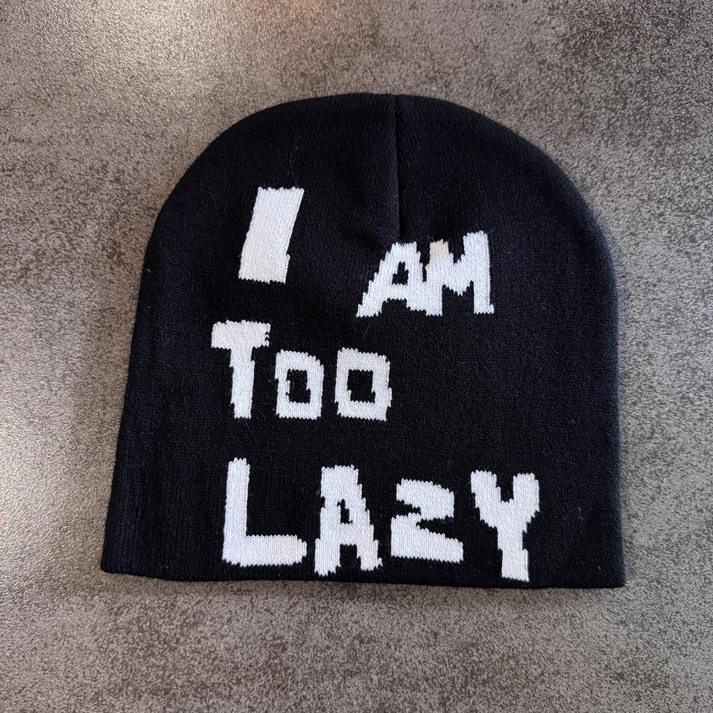 Am Letter I Too Lazy Embellishment Retro Streetwear Warm Wool Hat Knit Couples