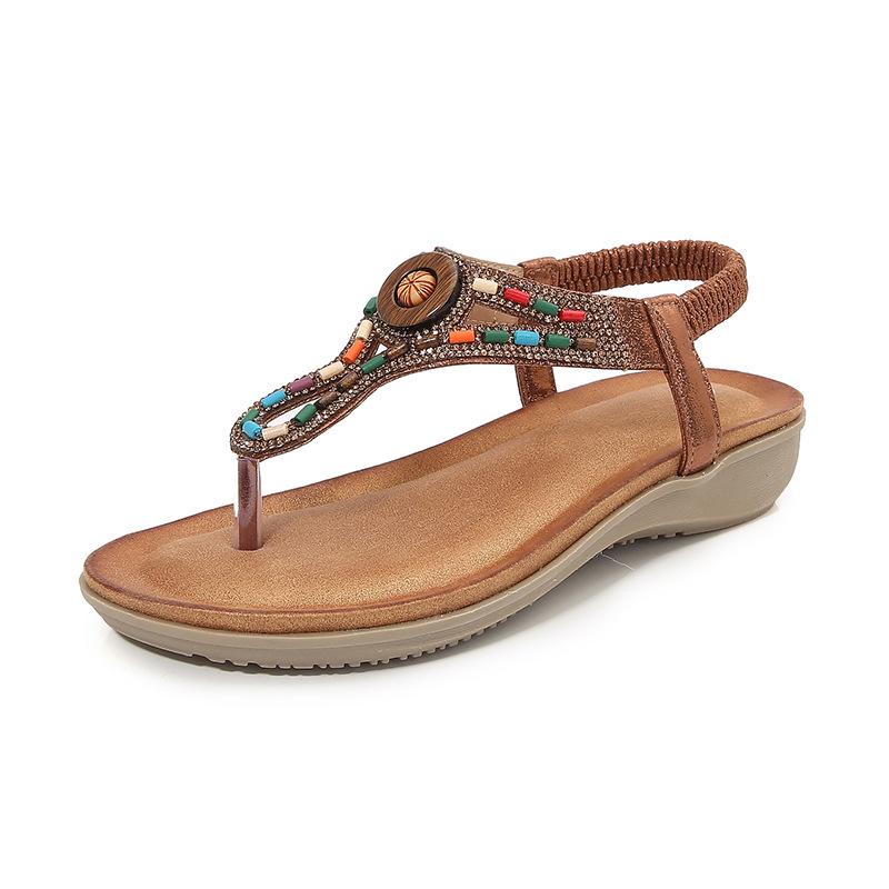 Flat Sandals Large Size Hollowed Out, Wedge Heel Rhinestone Sandals, Bohemian Comfortable Women's Shoes